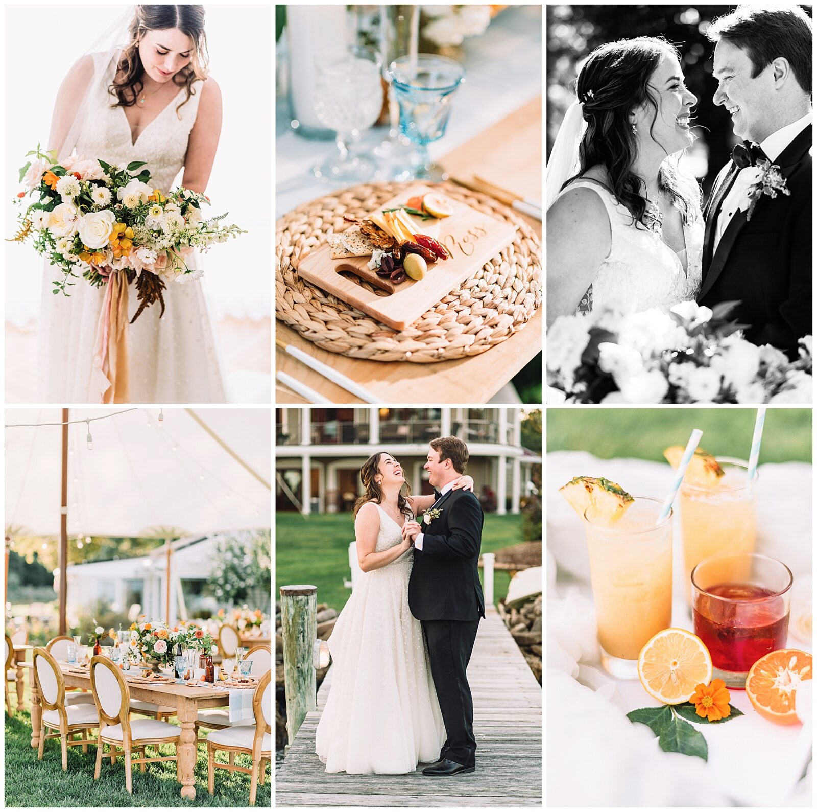 collage of couples images from their lakefront wedding