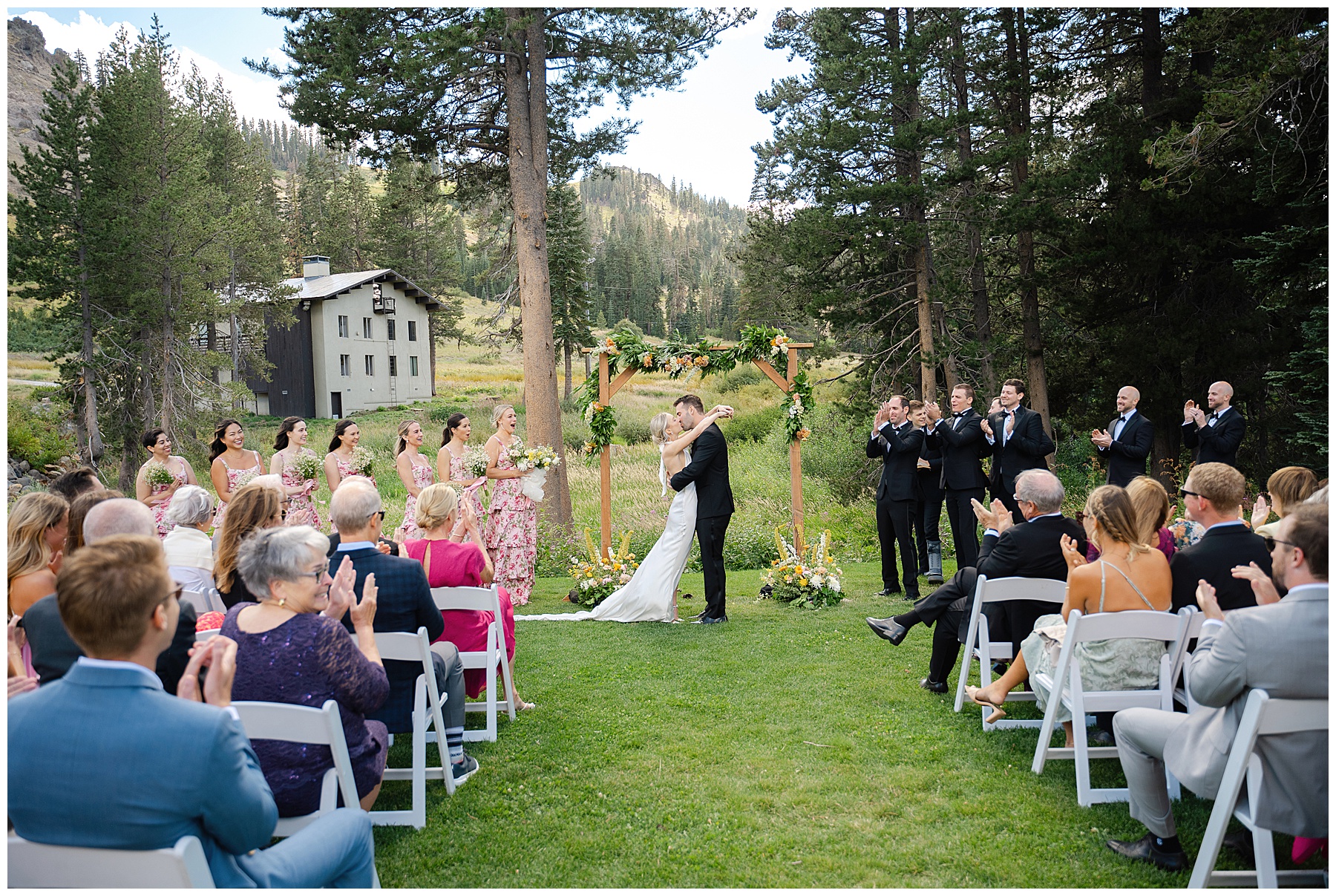 sugarbowl resort wedding ceremony on the back lawn