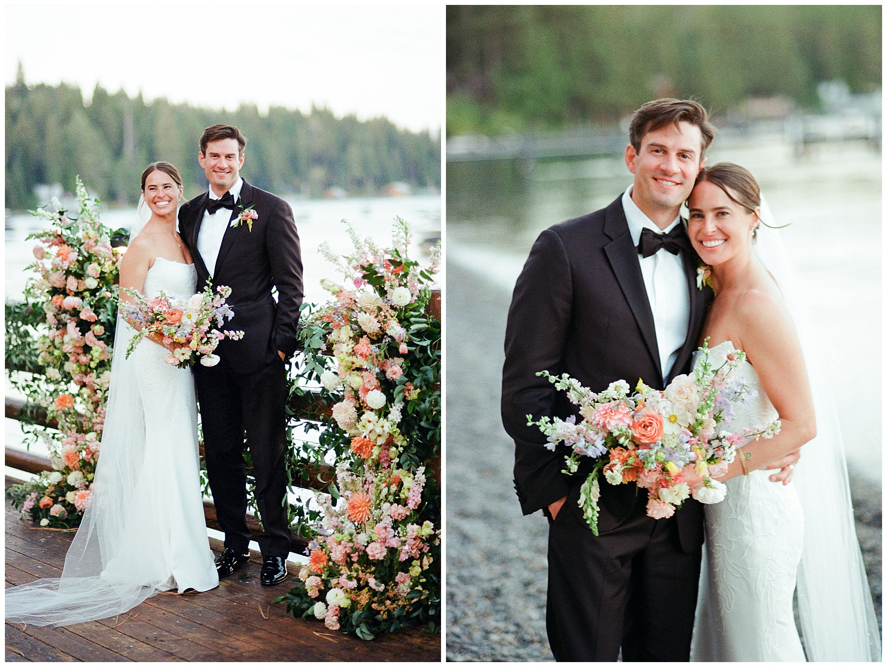 Romantic lakeside portraits at Sunnyside Resort captured by Lake Tahoe wedding photographer
